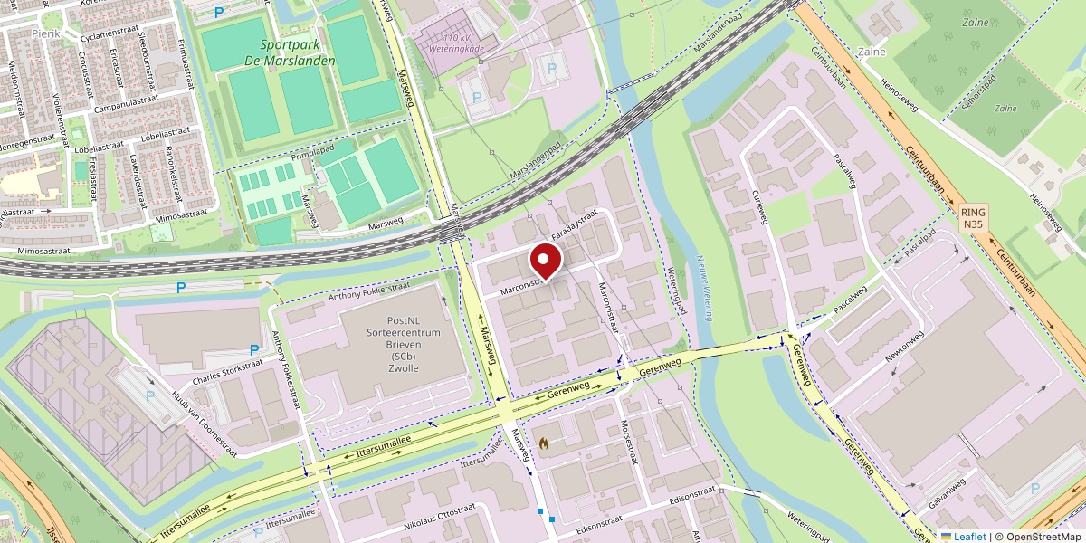 Kaart met de locatie van Ayintap Kebap & Catering aan de Marconistraat 1B in Zwolle
